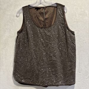 Lafayette 148 Women's Brown Sequin Silk Sleeveless Tank Top Size Large Holiday